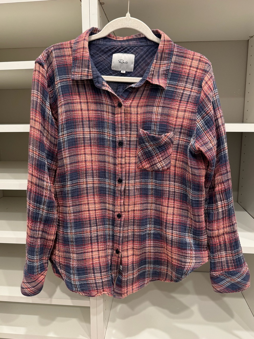 Rails Jerrah Gauze Long-Sleeve Button-Down Shirt Blue & Pink/sunset Plaid -L